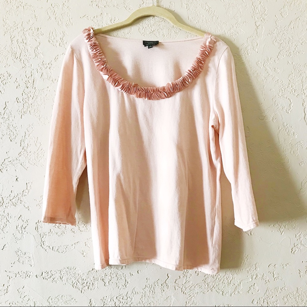 TALBOTS Silky Smooth Scoop Ruffle Top in blush